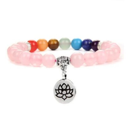 Bracelet 7 chakras en Quartz rose