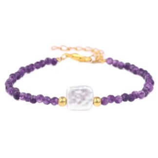 Bracelet Amethyste plaque or