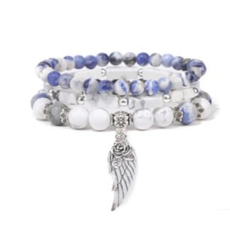 Bracelet en pierre Sodalite pendentif plume