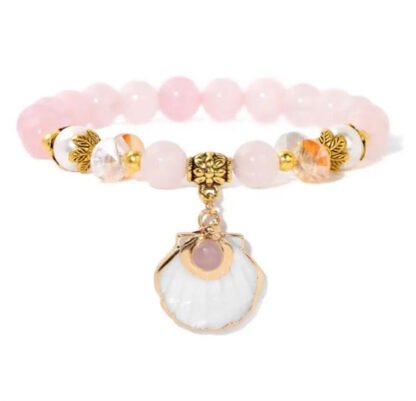 bracelet quartz rose coquillage plaque or